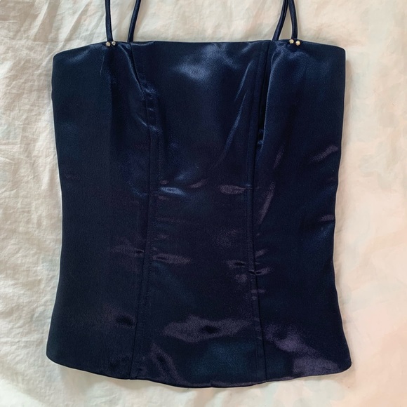 NAVY SATIN CORSET - Picture 1 of 3